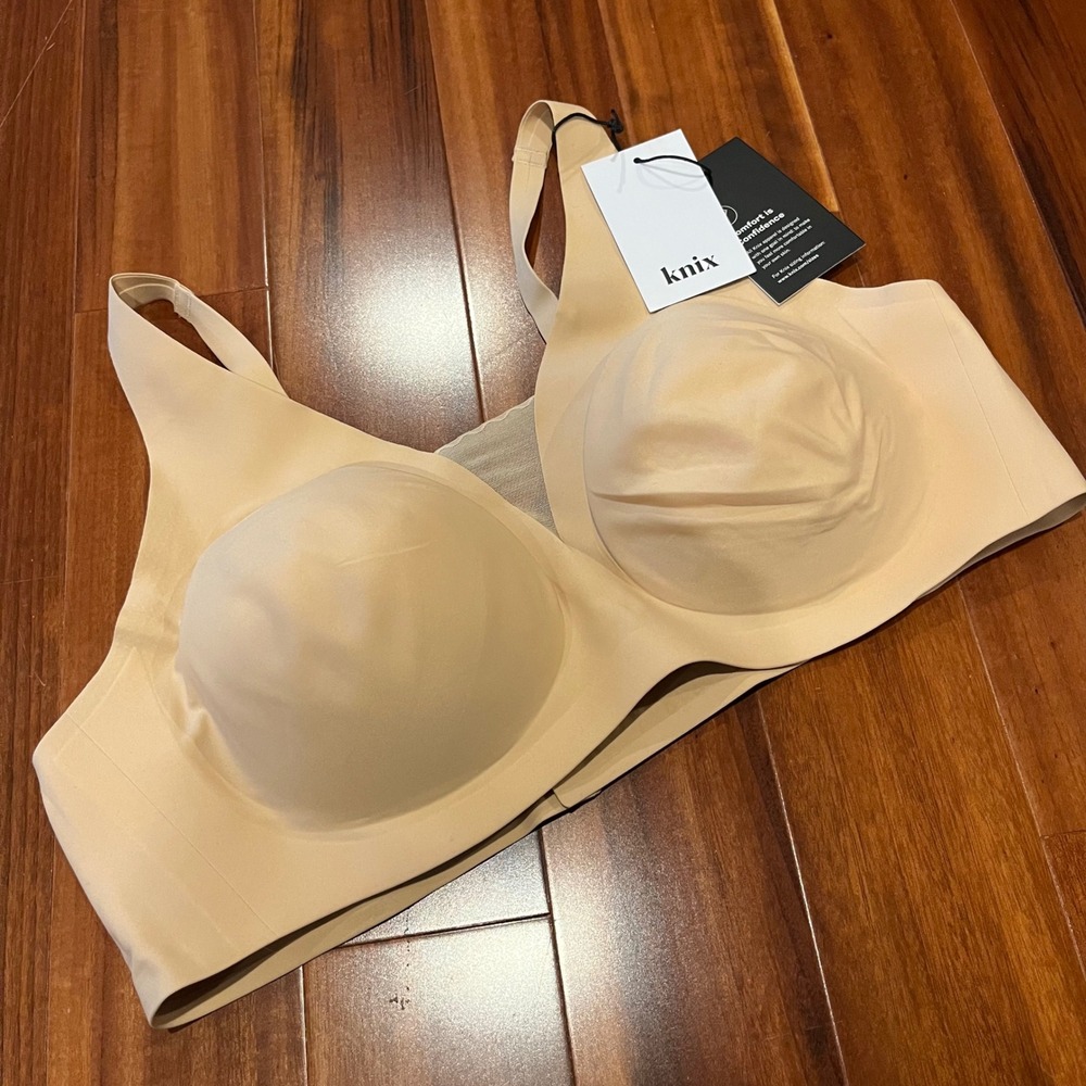Knix Shadow Mesh Bra Warm Sand Smooth Mesh Wireless Support Intimates New XL +